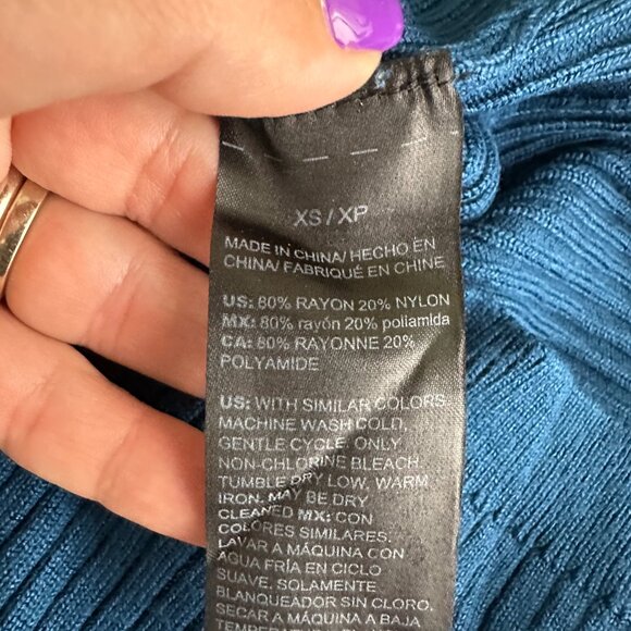 2/$30 White House Black Market Ribbed Snap Front Henley Top Ocean Blue XS #A0687 - Picture 9 of 10